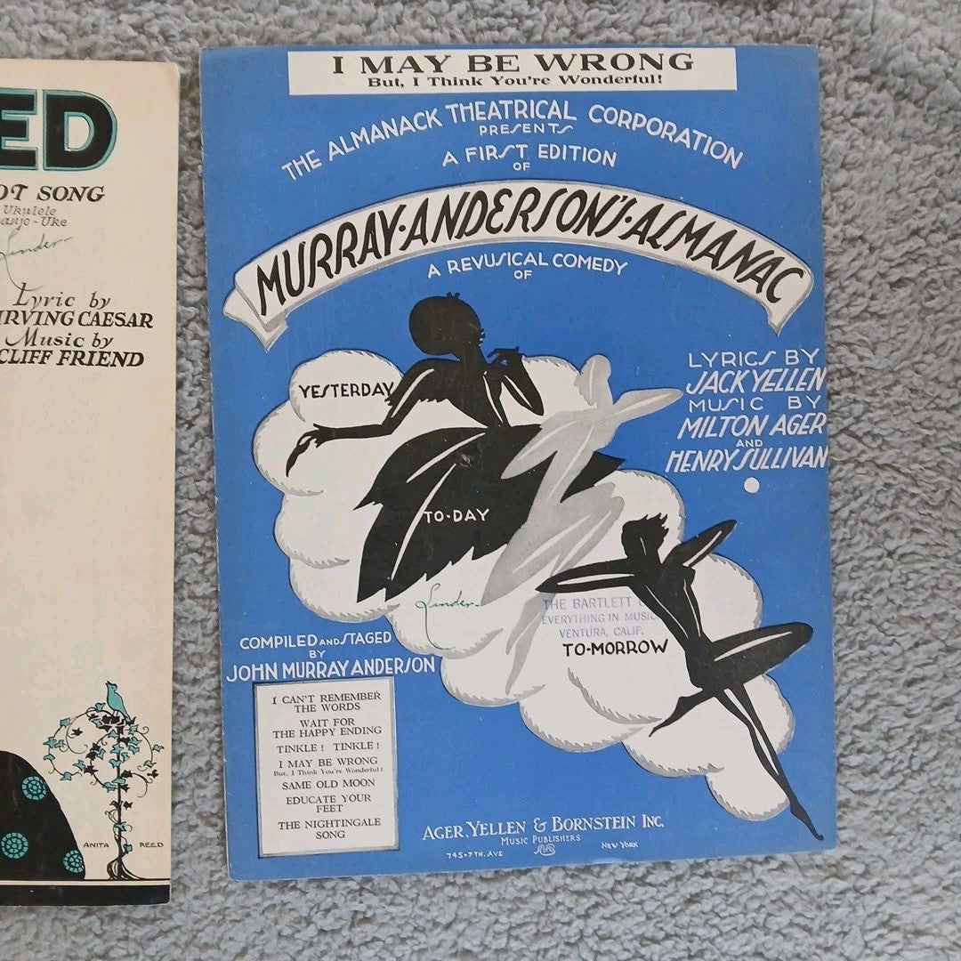 16pc Lot 1920-43 Antique Music Sheet Music. Retro Graphics Theater Design Vtg