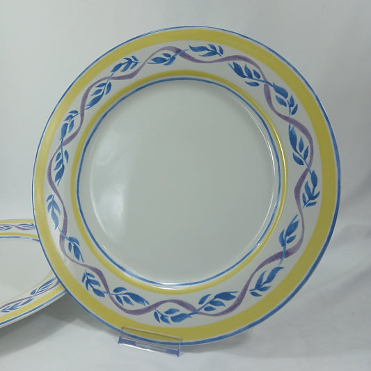 🦃Set of 2 American Atelier Paradise Stoneware Dinner Plates 10.75" Blue Yellow