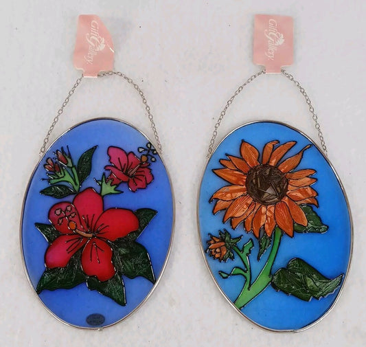 2 Vintage Kmart Gift Gallery Stained Glass Suncatchers Hummingbird 7"