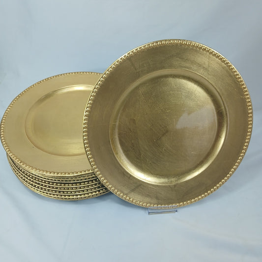 🦃 Set of 8 Gold Plastic 13" Beaded Rim Charger Plates Decorative Tableware 🦃