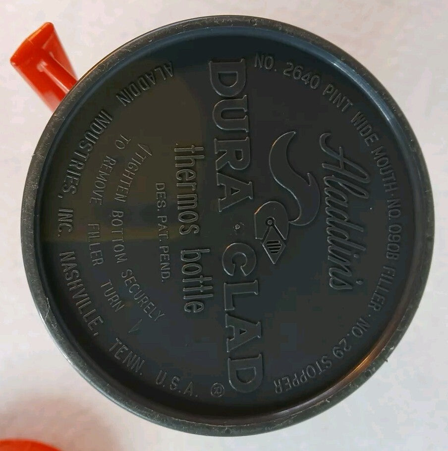 1960s Red Grey Aladdin Dura Clad Wide Travel Thermos Bottle Container #2640 Pint