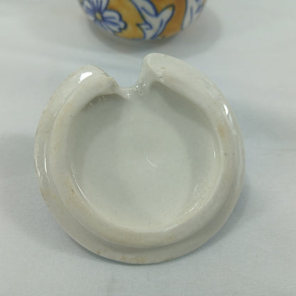 💛 Hand Painted Blue Yellow Floral Ceramic Condiment Jars & Spoons Set of 6 💛