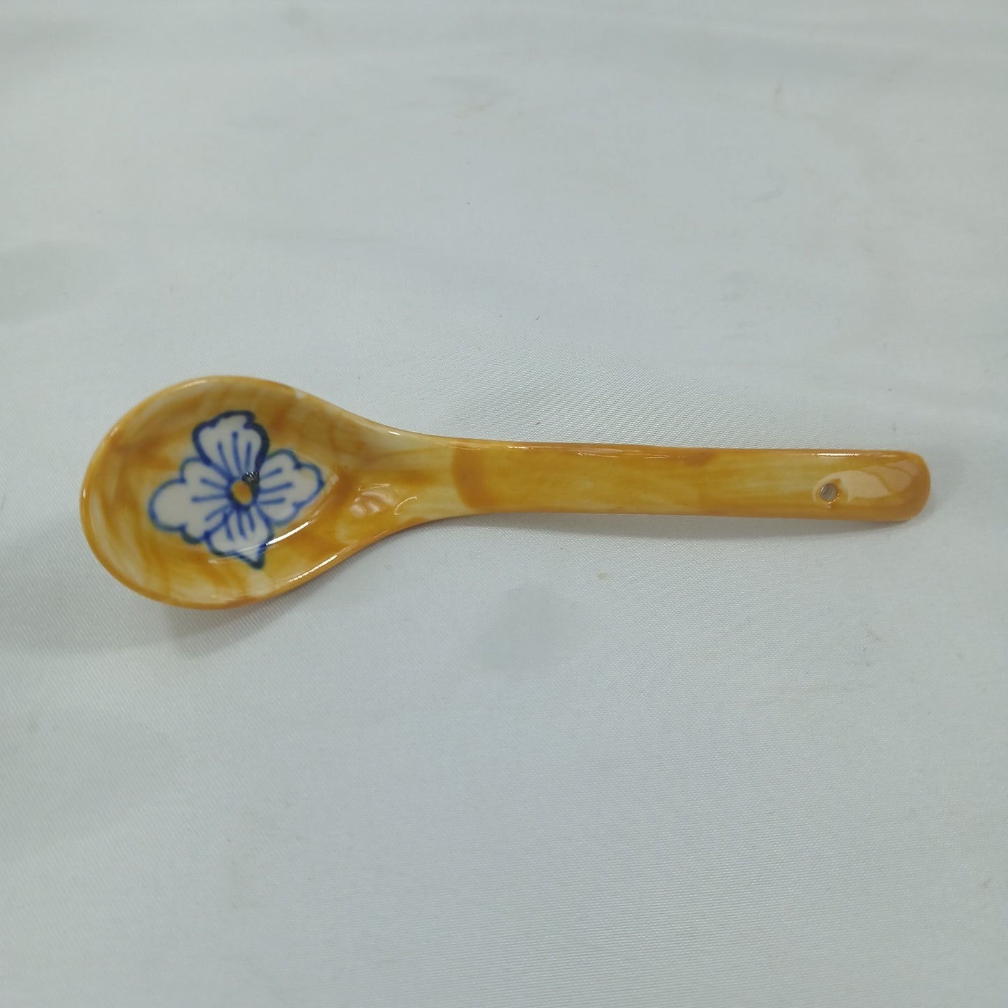 💛 Hand Painted Blue Yellow Floral Ceramic Condiment Jars & Spoons Set of 6 💛