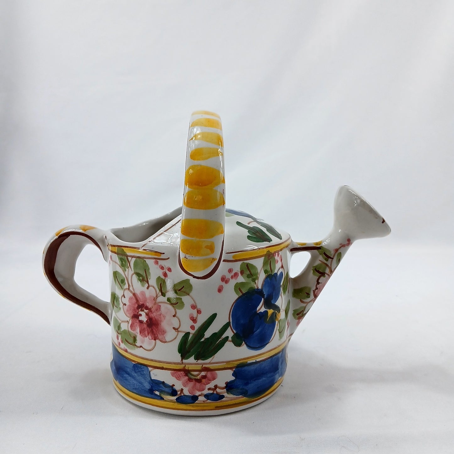 7" Jay Willfred Portugal Hand Painted Ceramic Watering Can Floral Decor Vase