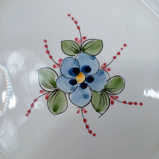 12" Hand Painted Ceramic Serving Platter Floral Design Unmarked Artisan Pottery