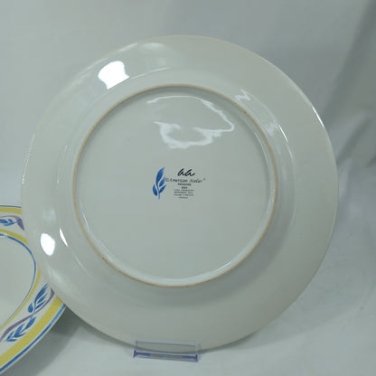 🦃Set of 2 American Atelier Paradise Stoneware Dinner Plates 10.75" Blue Yellow