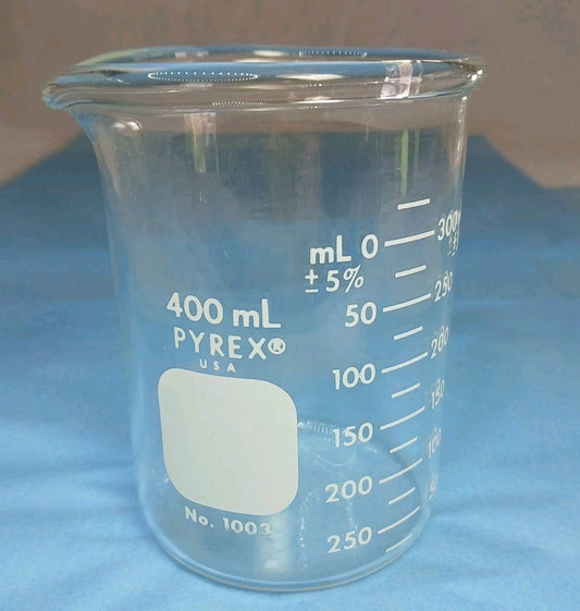 400ml Glass Beaker, Griffin Low Form, Graduated, PYREX 1000-400 (Single) USA