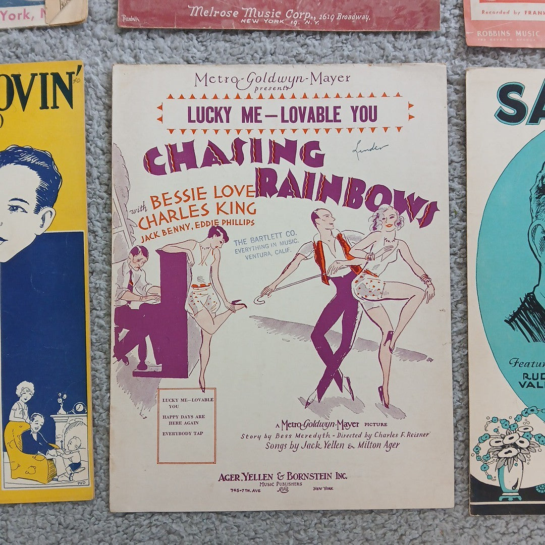 16pc Lot 1920-43 Antique Music Sheet Music. Retro Graphics Theater Design Vtg