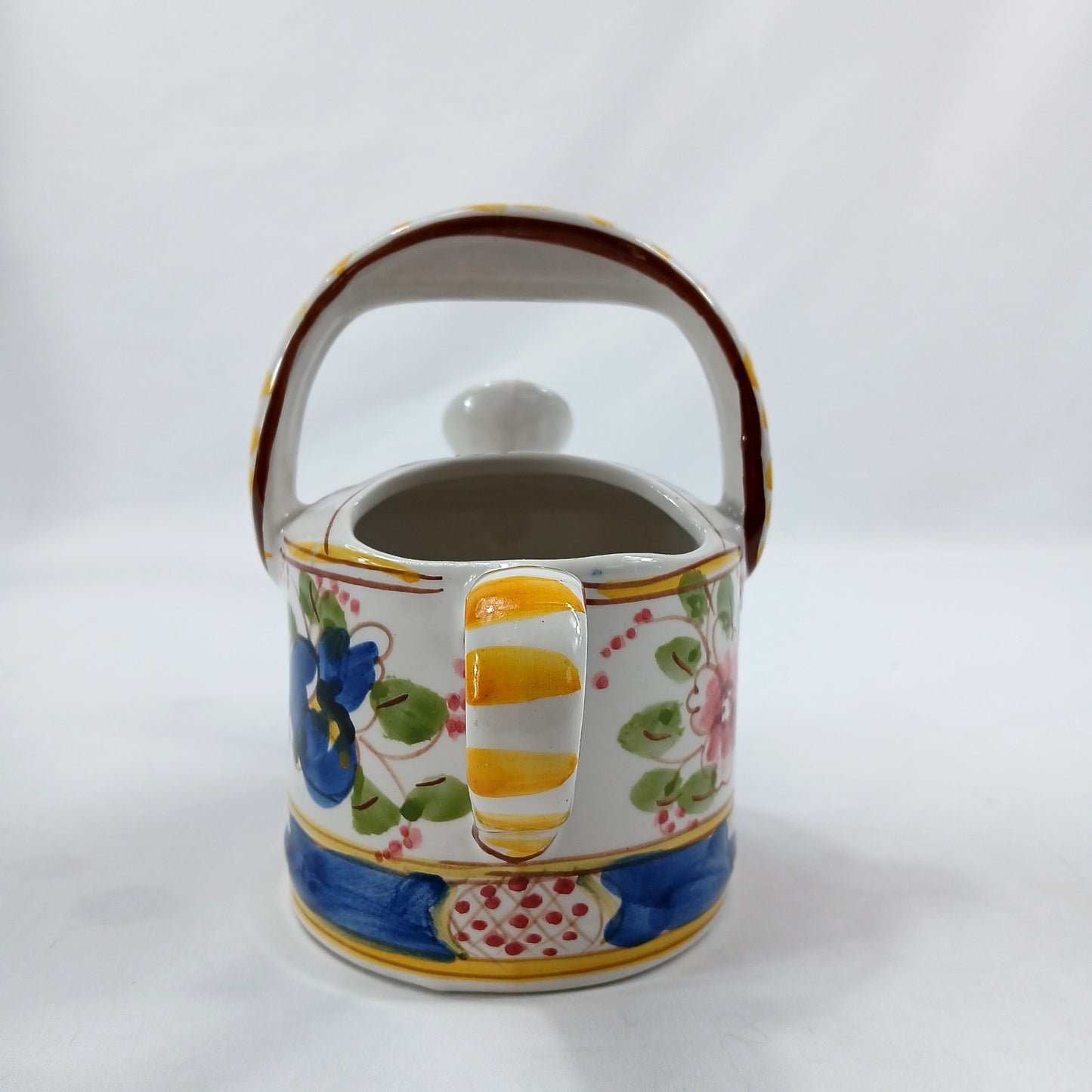 7" Jay Willfred Portugal Hand Painted Ceramic Watering Can Floral Decor Vase