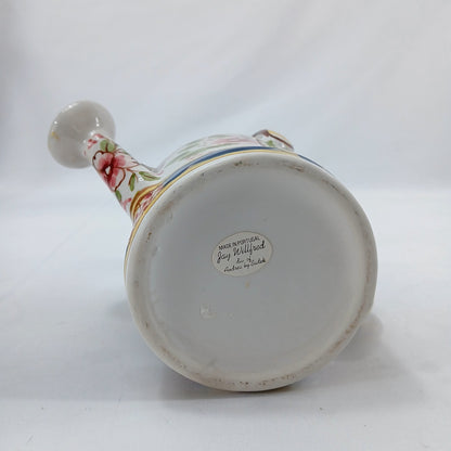 7" Jay Willfred Portugal Hand Painted Ceramic Watering Can Floral Decor Vase