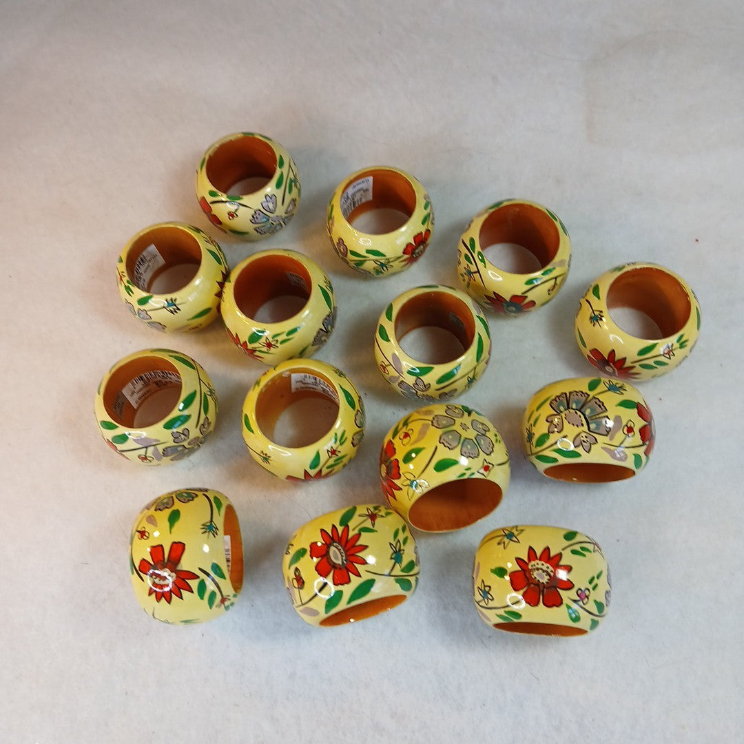 14 wood napkin ring Yellow Red Flowers hand painted Table Dressing