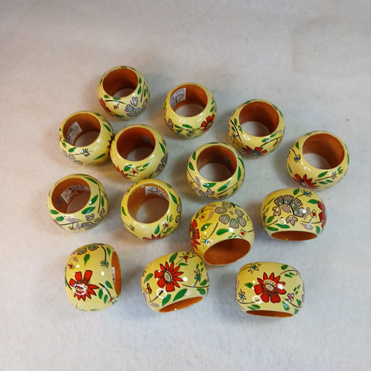 14 wood napkin ring Yellow Red Flowers hand painted Table Dressing