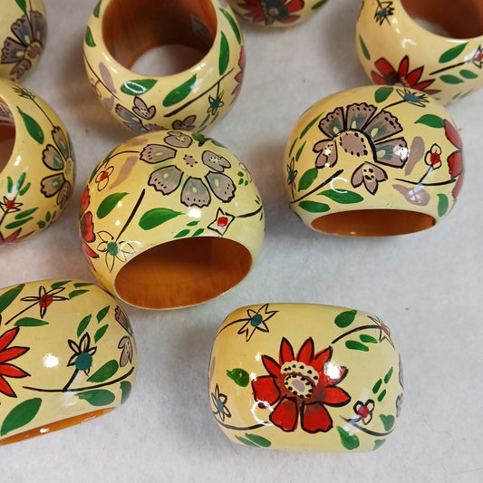 14 wood napkin ring Yellow Red Flowers hand painted Table Dressing