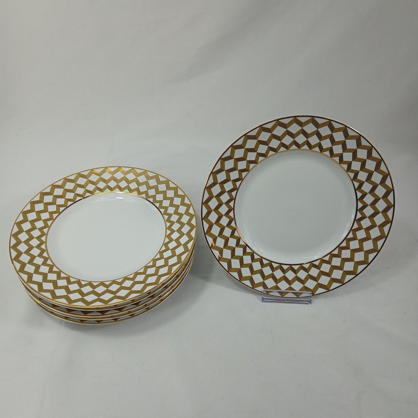 🍽️ Set of 6 Z Gallerie Helios Gold Porcelain Salad Plates 8" New Never Used 🍽️