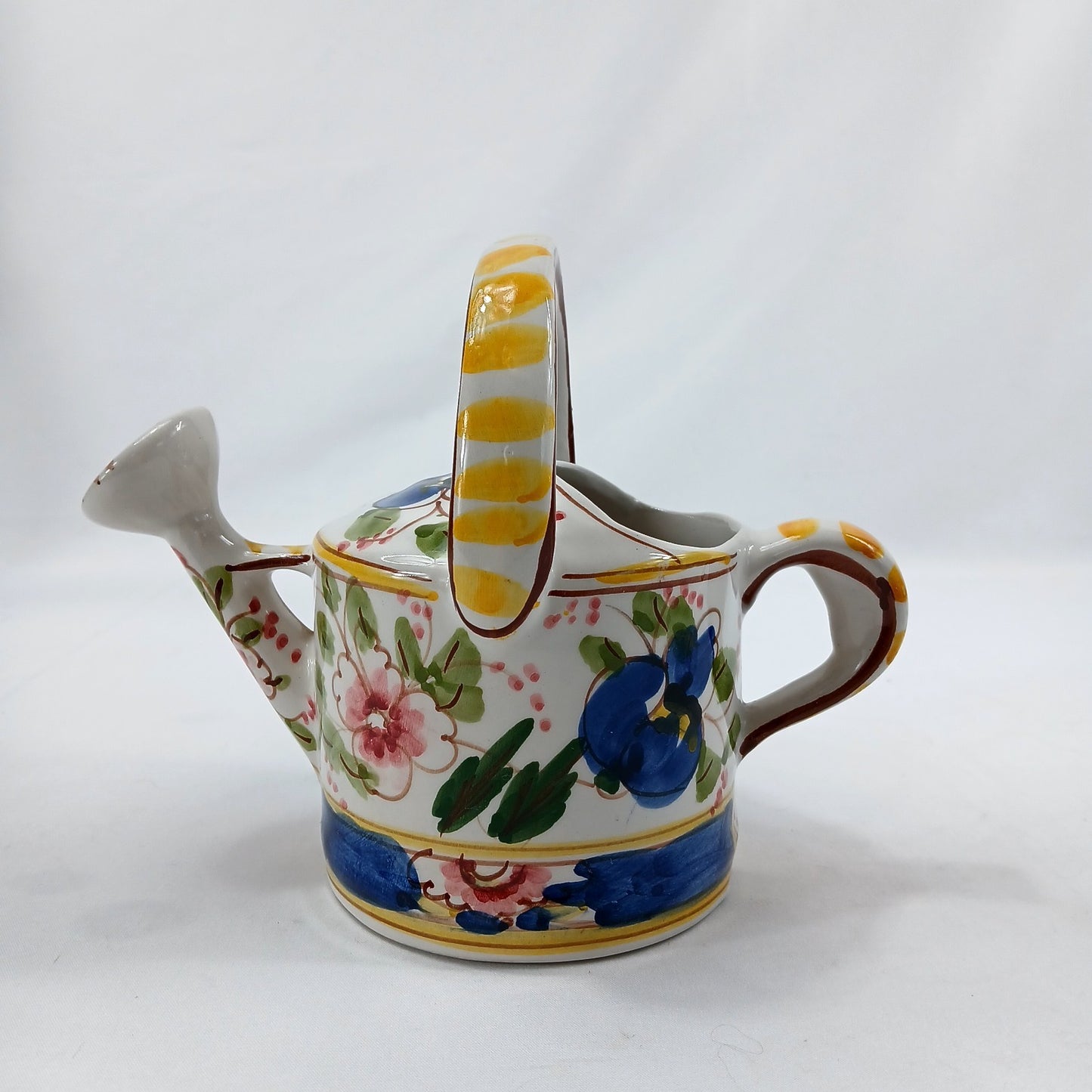 7" Jay Willfred Portugal Hand Painted Ceramic Watering Can Floral Decor Vase