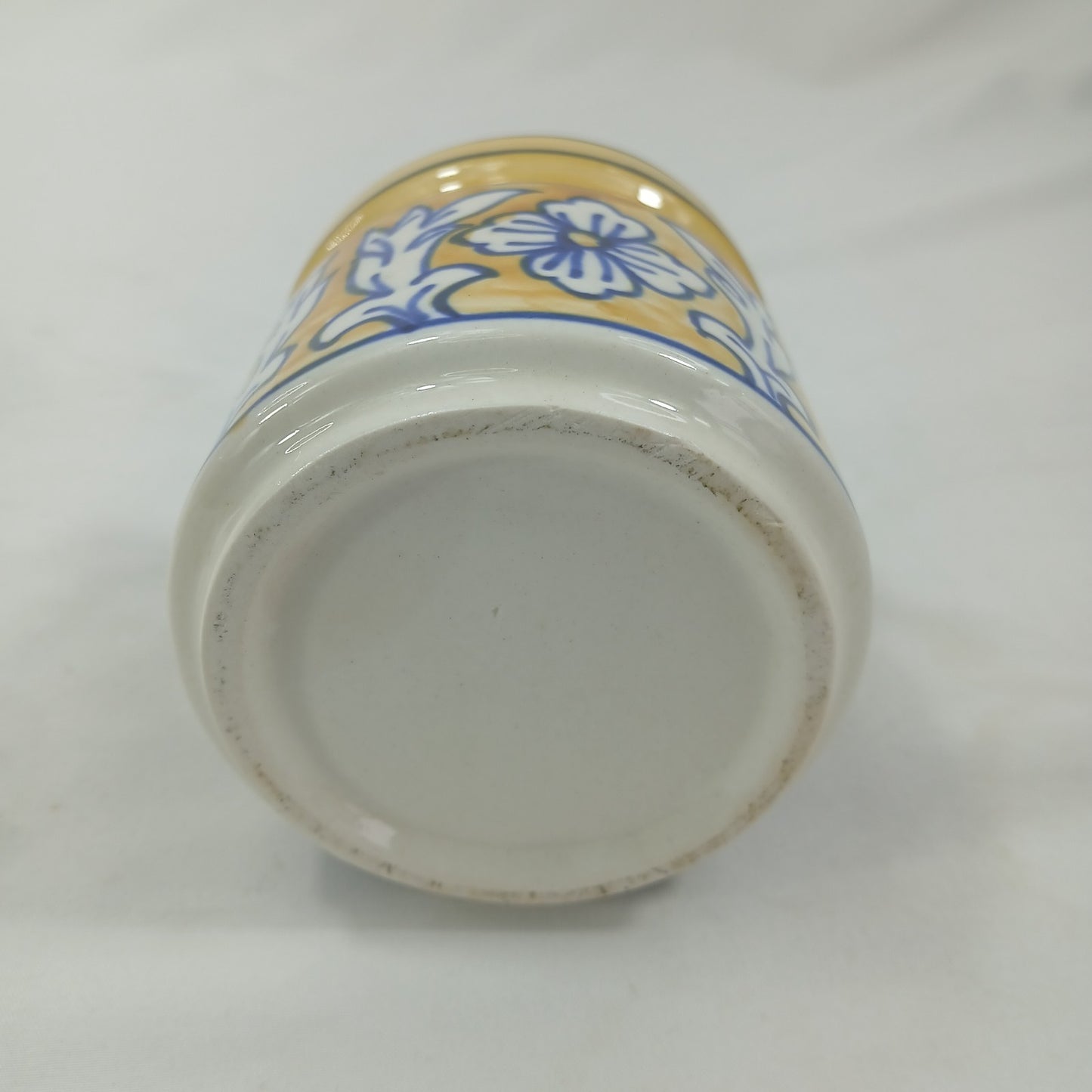 💛 Hand Painted Blue Yellow Floral Ceramic Condiment Jars & Spoons Set of 6 💛