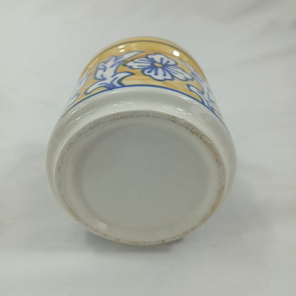 💛 Hand Painted Blue Yellow Floral Ceramic Condiment Jars & Spoons Set of 6 💛