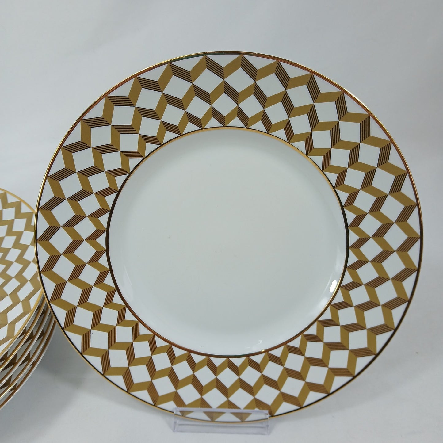 🍽️ Set of 6 Z Gallerie Helios Gold Porcelain Salad Plates 8" New Never Used 🍽️