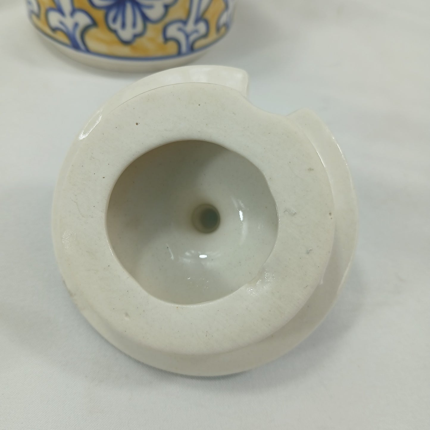 💛 Hand Painted Blue Yellow Floral Ceramic Condiment Jars & Spoons Set of 6 💛