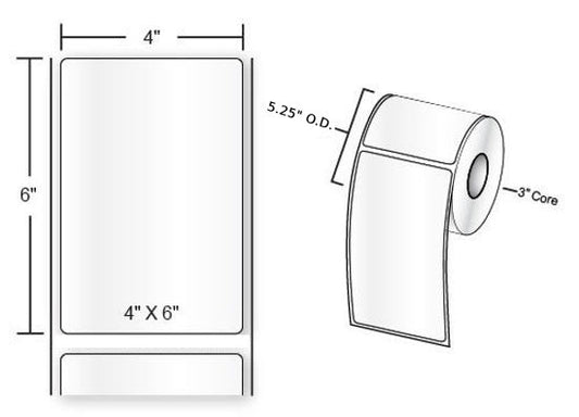 1 Roll 4" x 6" High Quality Vinyl Glossy Labels 200 ct. WAX RIBBON REQUIRED