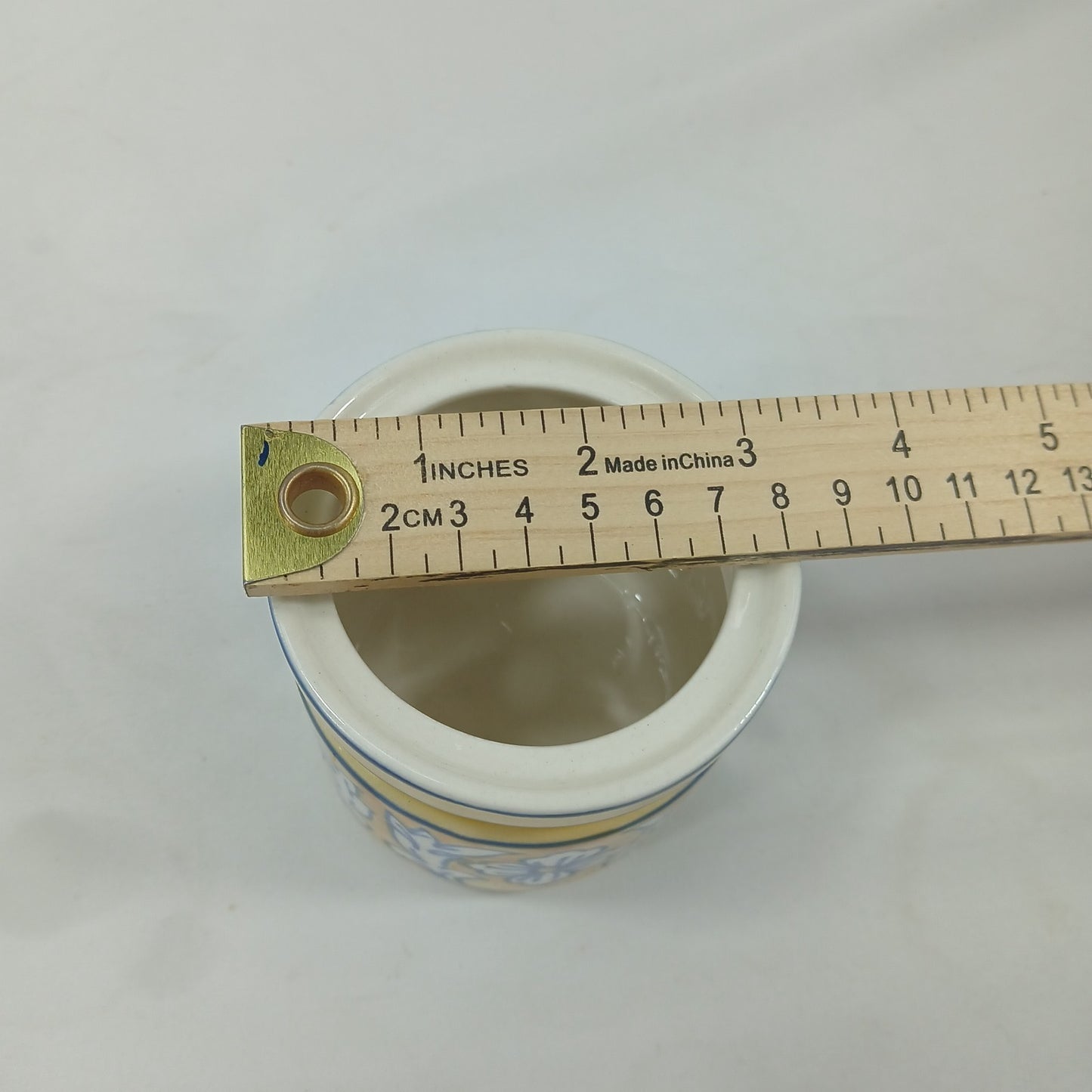 💛 Hand Painted Blue Yellow Floral Ceramic Condiment Jars & Spoons Set of 6 💛