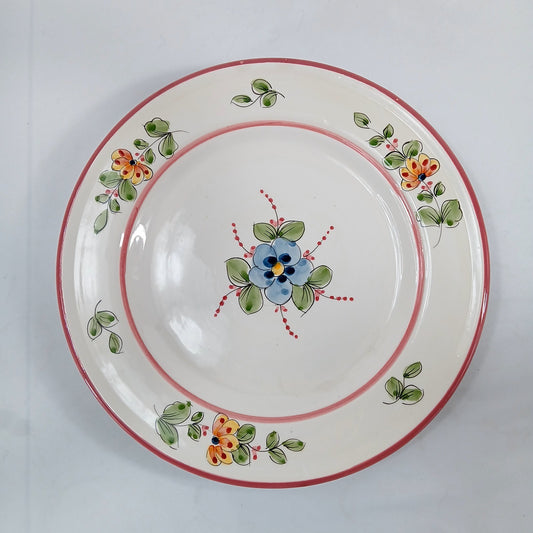 12" Hand Painted Ceramic Serving Platter Floral Design Unmarked Artisan Pottery