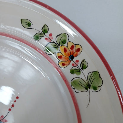 12" Hand Painted Ceramic Serving Platter Floral Design Unmarked Artisan Pottery
