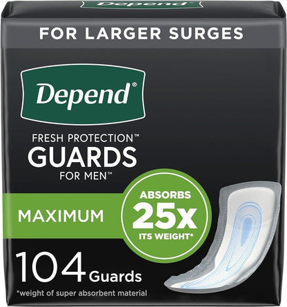 💪Depend Fresh Protection Incontinence Guards Bladder Control Pads for Men 104ct