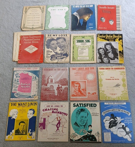 16pc Lot 1920-43 Antique Music Sheet Music. Retro Graphics Theater Design Vtg