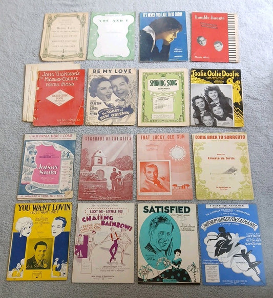 16pc Lot 1920-43 Antique Music Sheet Music. Retro Graphics Theater Design Vtg