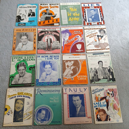 16pc Lot 1920-43 Antique Music Sheet Music. Retro Graphics Theater Design Vtg
