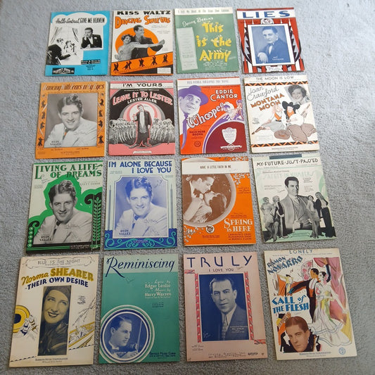 16pc Lot 1920-43 Antique Music Sheet Music. Retro Graphics Theater Design Vtg