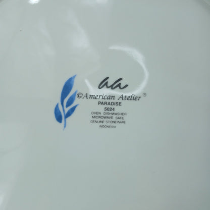 🦃Set of 2 American Atelier Paradise Stoneware Dinner Plates 10.75" Blue Yellow