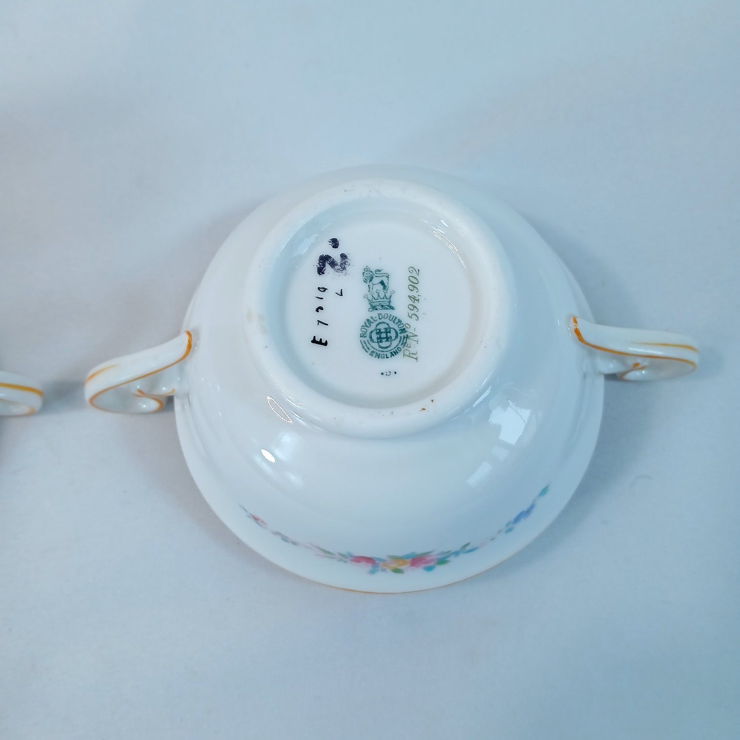 Royal Cauldon England Floral Double Handle Soup Bowls with Saucers Set of 3