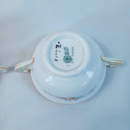 Royal Cauldon England Floral Double Handle Soup Bowls with Saucers Set of 3