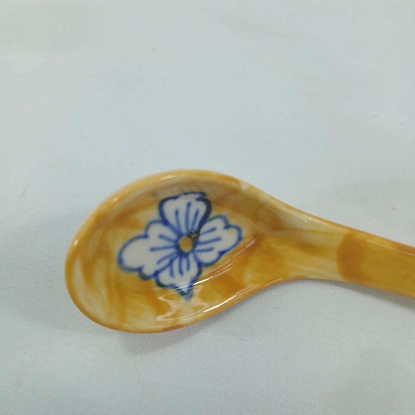 💛 Hand Painted Blue Yellow Floral Ceramic Condiment Jars & Spoons Set of 6 💛