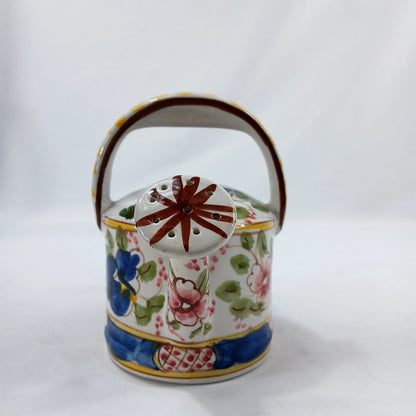 7" Jay Willfred Portugal Hand Painted Ceramic Watering Can Floral Decor Vase
