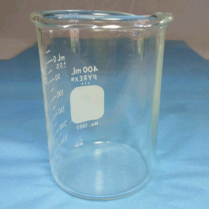 400ml Glass Beaker, Griffin Low Form, Graduated, PYREX 1000-400 (Single) USA