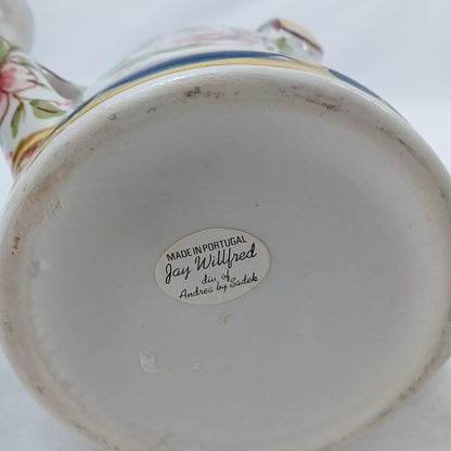 7" Jay Willfred Portugal Hand Painted Ceramic Watering Can Floral Decor Vase